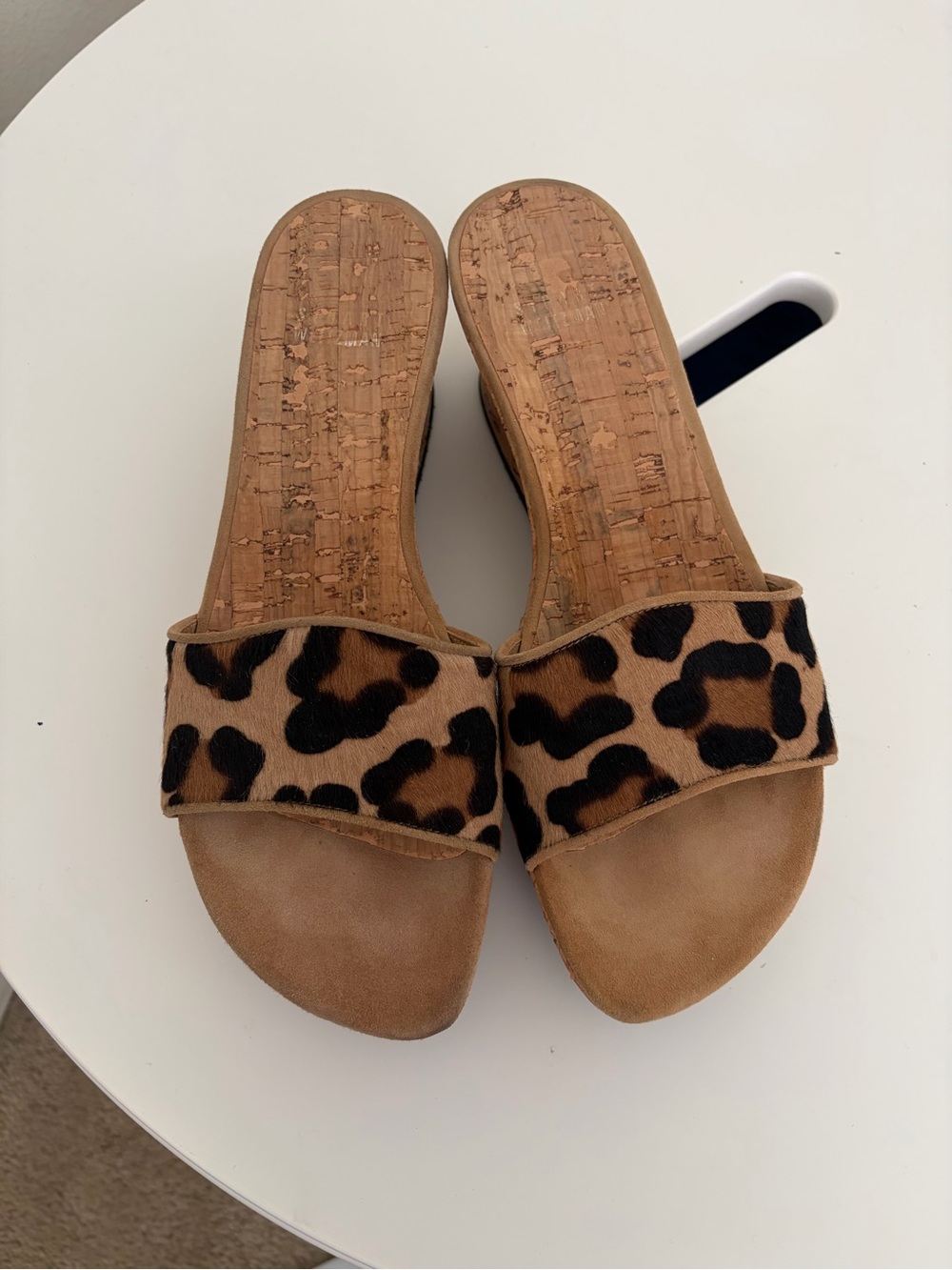 Stuart Weitzman Leopard Print wedge cork sandals size 6.5